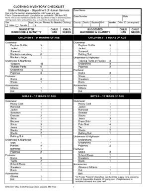 DHS-3377, Clothing Inventory Checklist