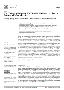 IL-17F Gene Rs763780 and IL-17A Rs2275913 Polymorphisms in Patients with Periodontitis