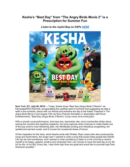 Kesha's “Best Day” from “The Angry Birds Movie 2” Is a Prescription For