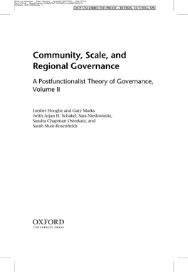 Community, Scale, and Regional Governance a Postfunctionalist Theory of Governance, Volume II