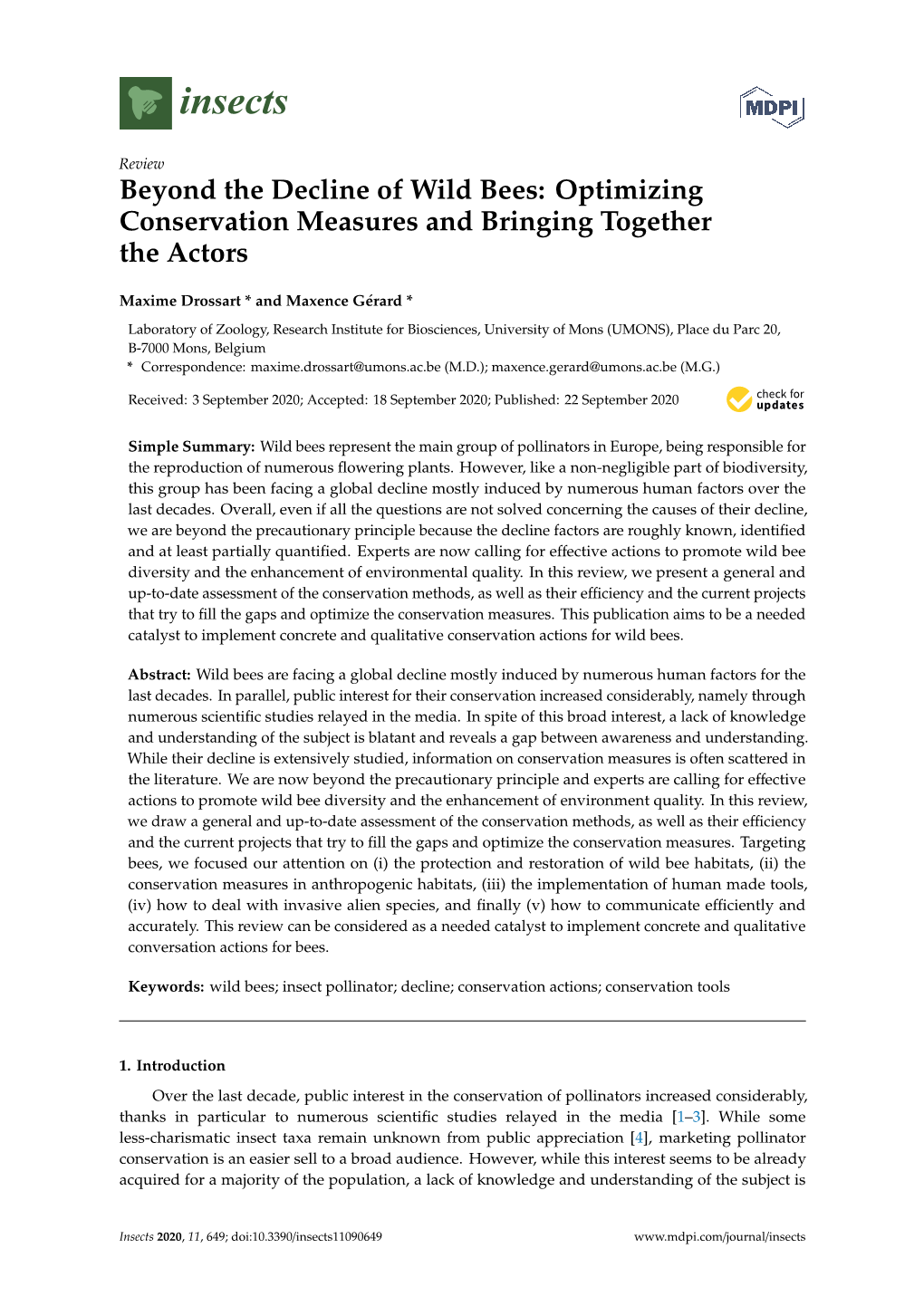 Beyond the Decline of Wild Bees: Optimizing Conservation Measures and Bringing Together the Actors