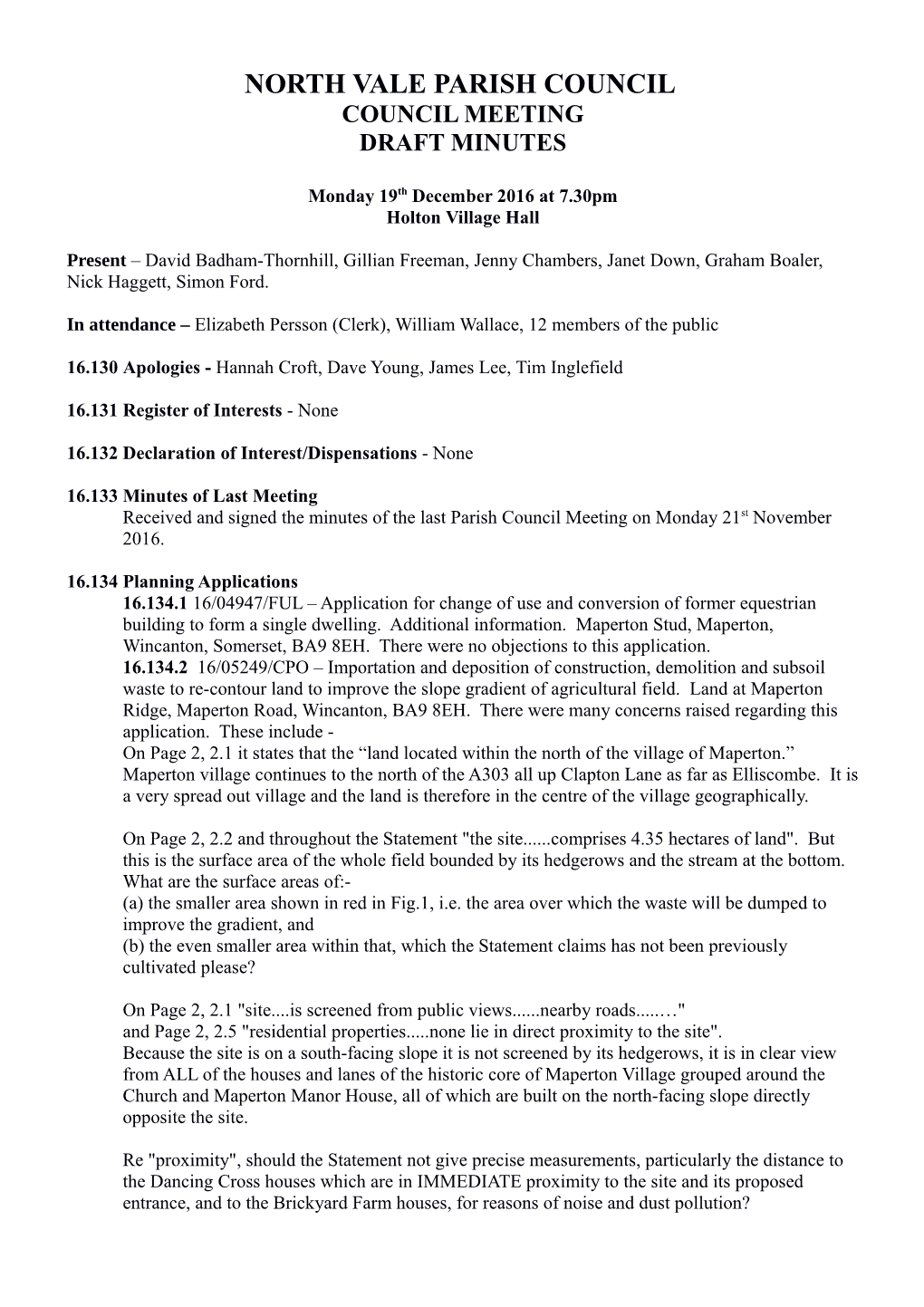 North Vale Parish Council Council Meeting Draft Minutes