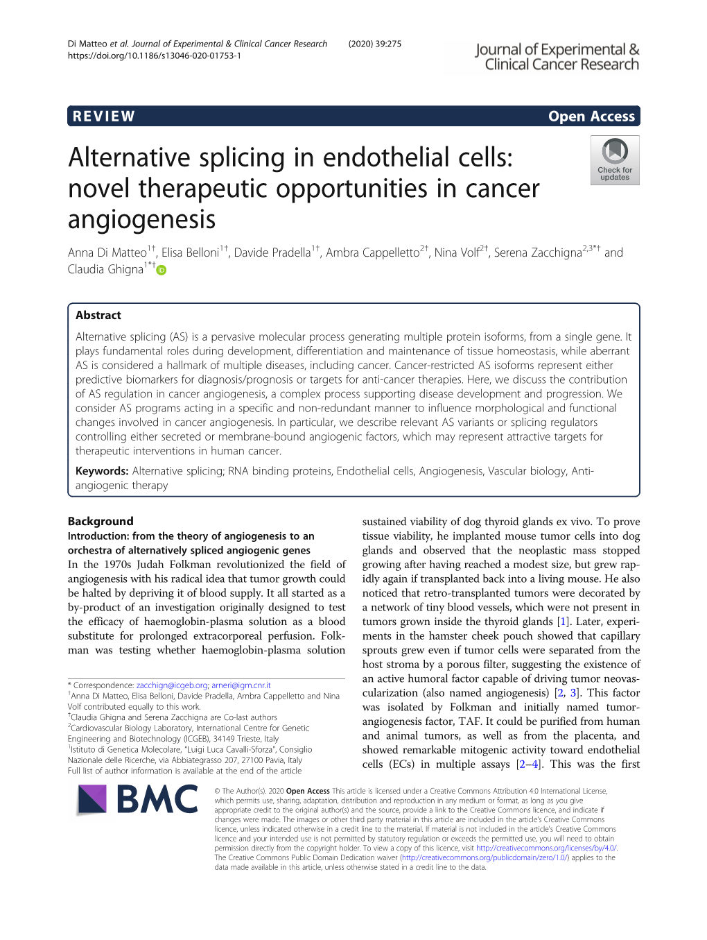 Alternative Splicing in Endothelial Cells: Novel Therapeutic Opportunities In