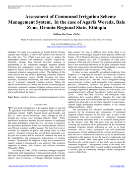 Assessment of Communal Irrigation Scheme Management System, in the Case of Agarfa Woreda, Bale Zone, Oromia Regional State, Ethiopia