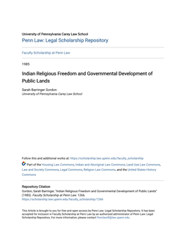 Indian Religious Freedom and Governmental Development of Public Lands