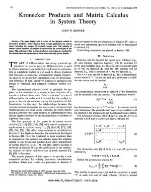 Kronecker Products and Matrix Calculus in System Theory