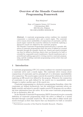 Overview of the Monadic Constraint Programming Framework