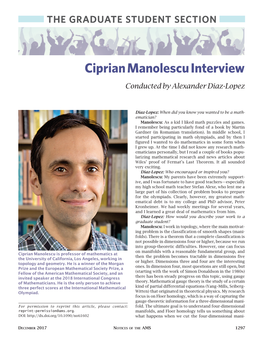 Ciprian Manolescu Interview Conducted by Alexander Diaz-Lopez