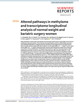 Altered Pathways in Methylome and Transcriptome Longitudinal Analysis of Normal Weight and Bariatric Surgery Women C