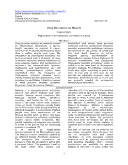 Drug Resistance in Malaria Eugene Mark Department of Biochemistry University of Ghana