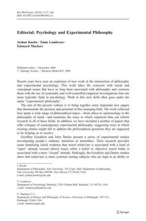 Editorial: Psychology and Experimental Philosophy