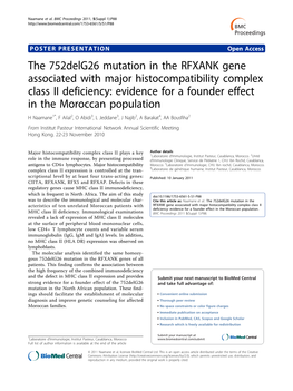 The 752Delg26 Mutation in the RFXANK Gene Associated With