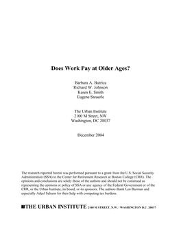 Does Work Pay at Older Ages?