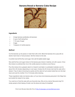 Banana Bread Or Banana Cake Recipe