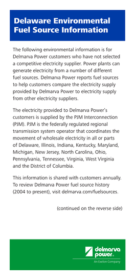 Delaware Environmental Fuel Source Information