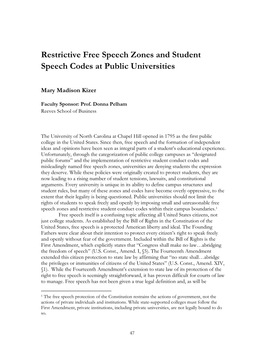 Restrictive Free Speech Zones and Student Speech Codes at Public Universities