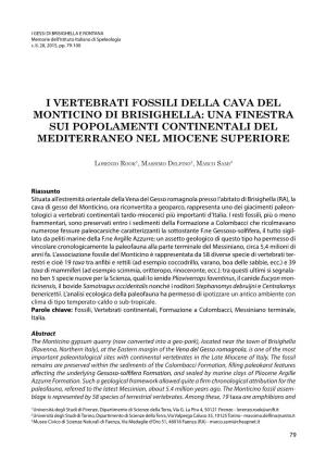 I Vertebrati Fossili Della Cava Del Monticino Di Brisighella: Una Finestra Sui Popolamenti Continentali Del Mediterraneo Nel Miocene Superiore