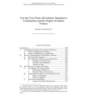 Interpretive Communities and the Origins of Islamic Finance