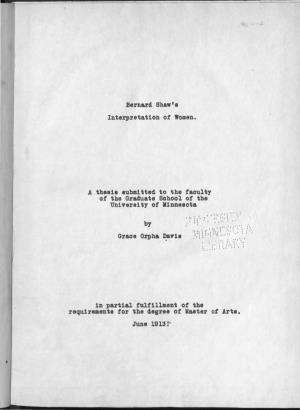 Bernard Shaw's Interpretation of Women. a Thesis Submitted to The