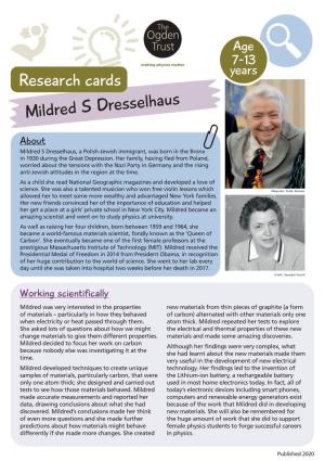 Research Cards Mildred S Dresselhaus