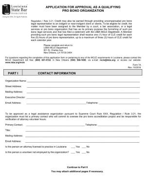 Application for Approval As a Qualifying Pro Bono Organization