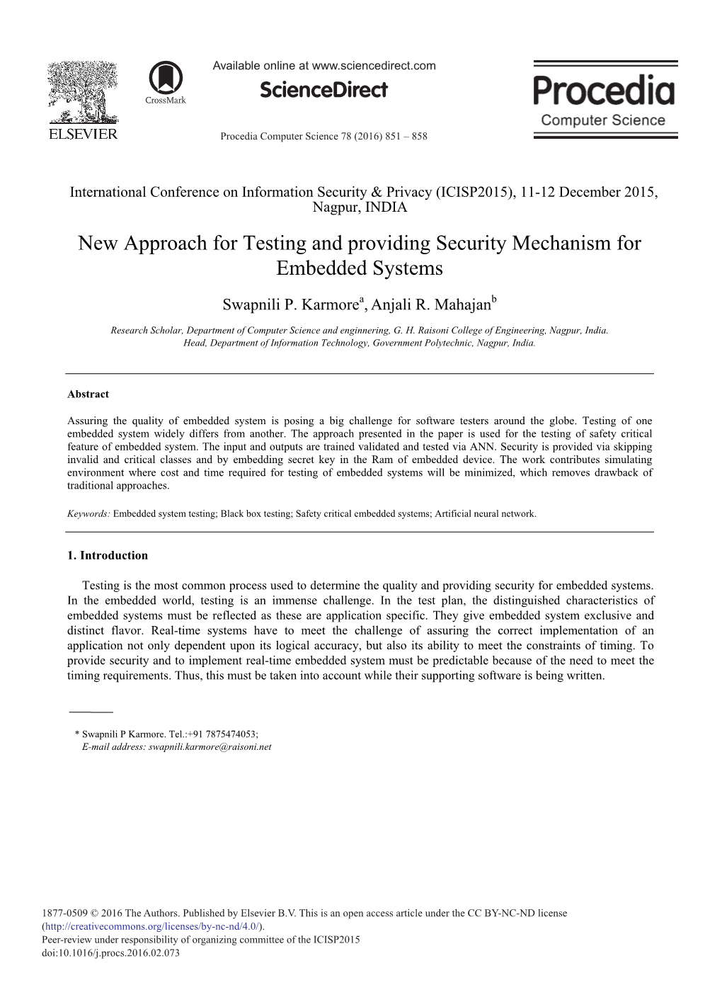 New Approach for Testing and Providing Security Mechanism for Embedded Systems