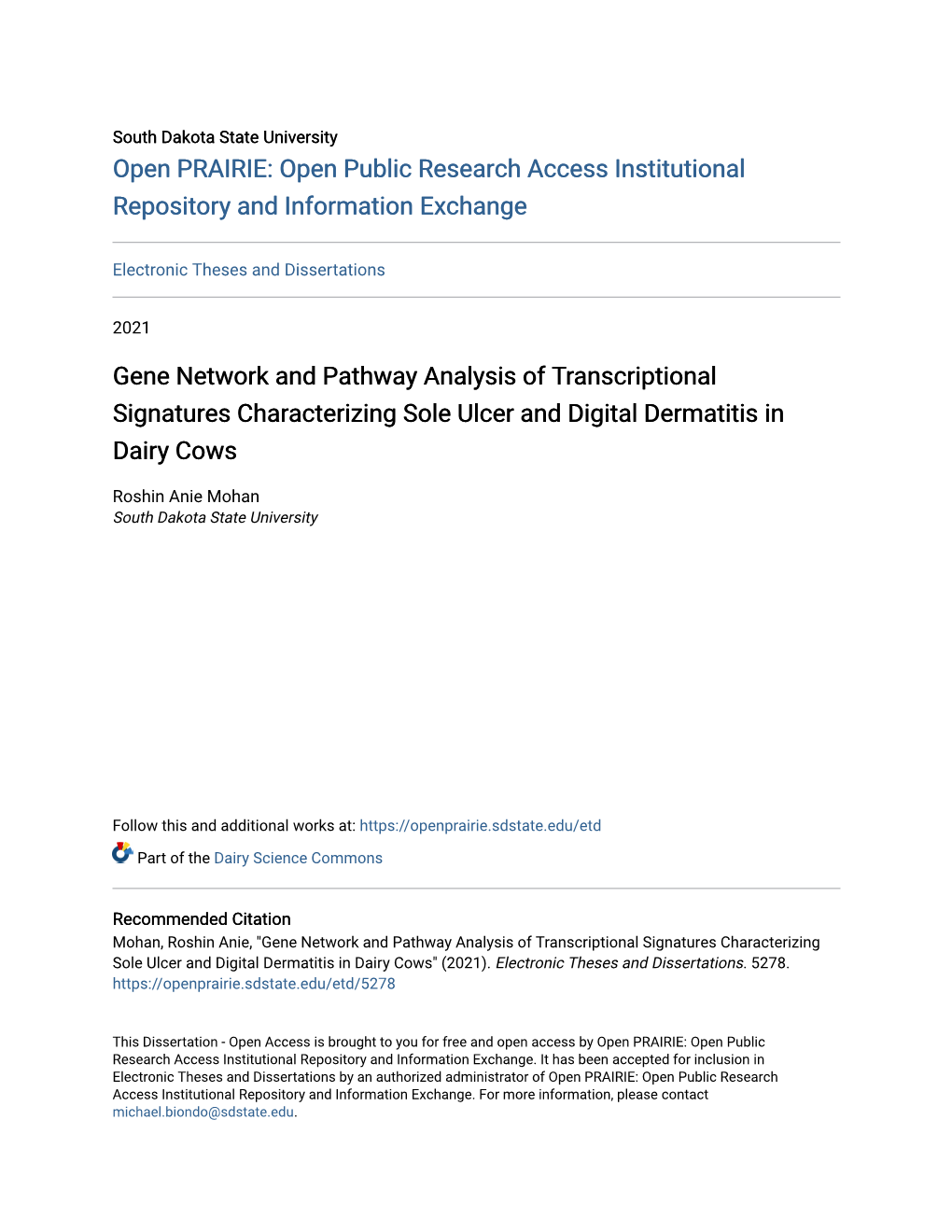 Gene Network and Pathway Analysis of Transcriptional Signatures Characterizing Sole Ulcer and Digital Dermatitis in Dairy Cows