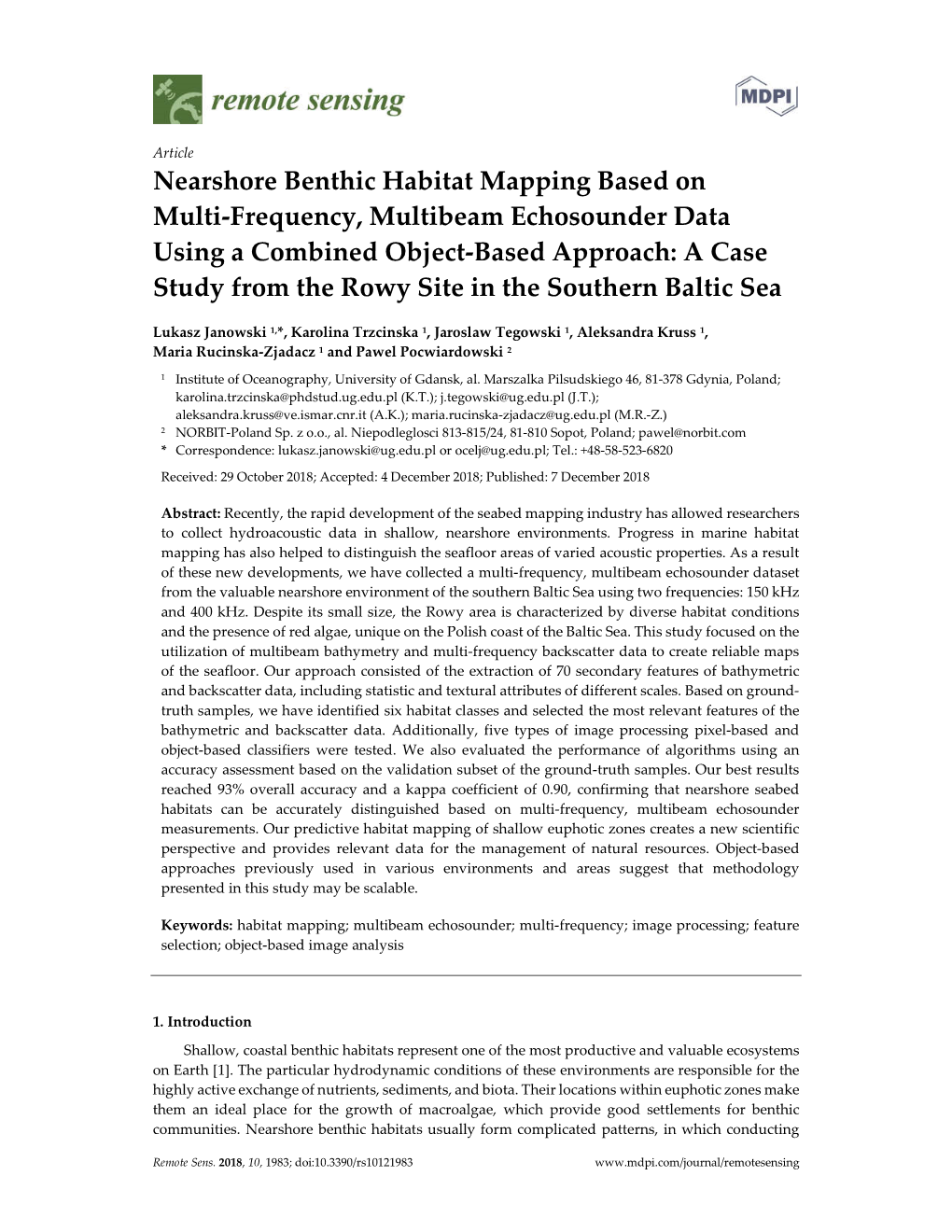 Nearshore Benthic Habitat Mapping Based On