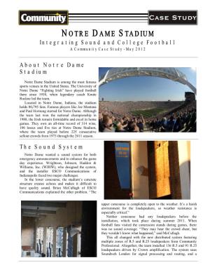 NOTRE DAME STADIUM Integrating Sound and College Football a Community Case Study - May 2012