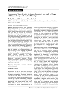 Assessment of Plant Diversity for Threat Elements: a Case Study of Nargu Wildlife Sanctuary, North Western Himalaya