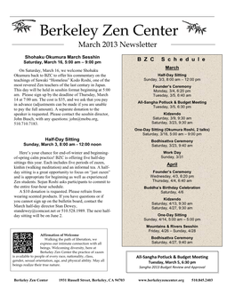 Berkeley Zen Center March 2013 Newsletter