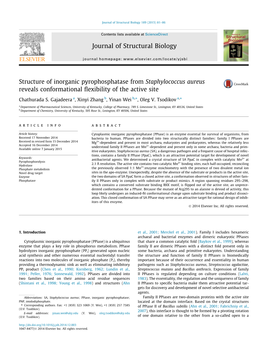 Structure of Inorganic Pyrophosphatase from Staphylococcus Aureus Reveals Conformational ﬂexibility of the Active Site ⇑ ⇑ Chathurada S