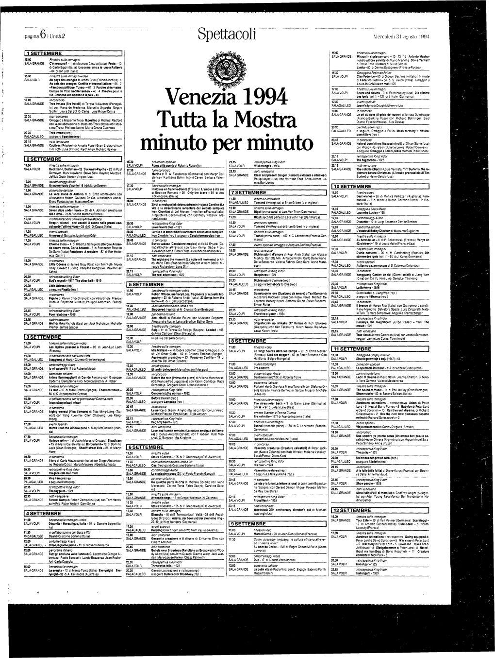 Venezia 1994 Tutta La Mostra Minuto Per Minuto