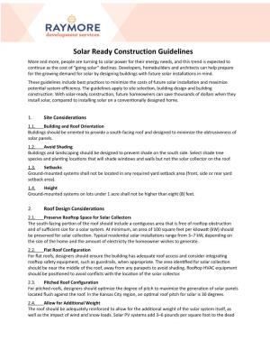 Solar Ready Construction Guidelines