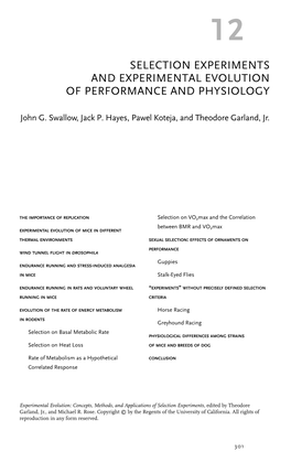 Selection Experiments and Experimental Evolution of Performance and Physiology