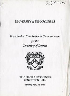 1985 Commencement Program, University Archives, University Of