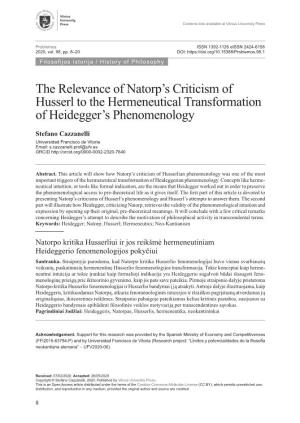 The Relevance of Natorp's Criticism of Husserl to the Hermeneutical