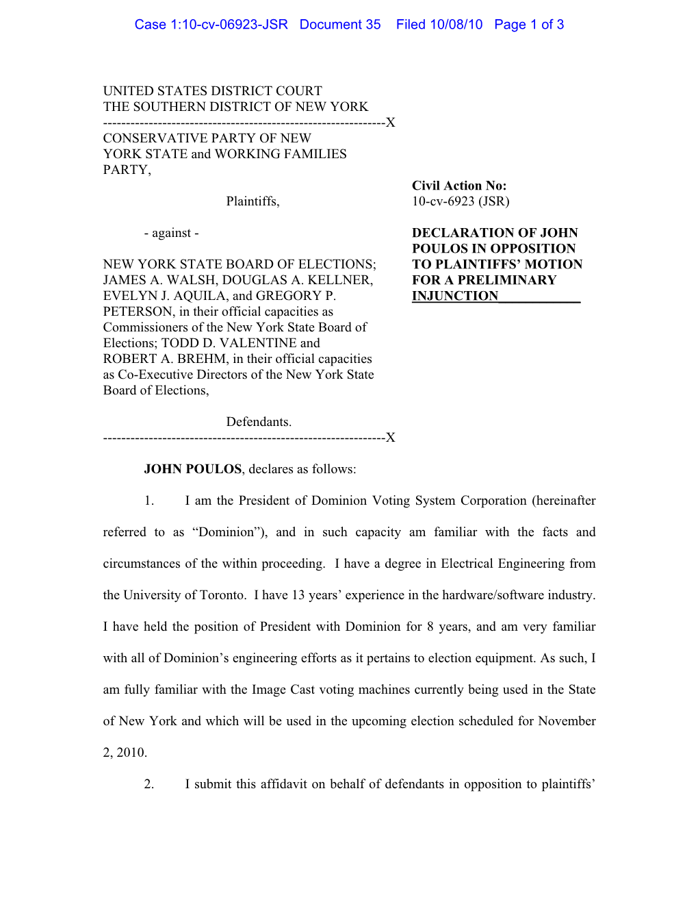 Case 1:10-Cv-06923-JSR Document 35 Filed 10/08/10 Page 1 of 3