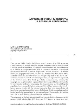 Aspects of Indian Modernity: a Personal Perspective