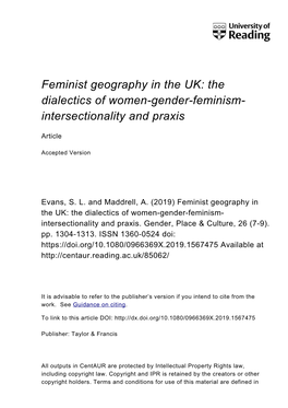 Feminist Geography in the UK: the Dialectics of Women-Gender-Feminism- Intersectionality and Praxis