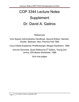 COP 3344 Lecture Notes Supplement Dr. David A. Gaitros