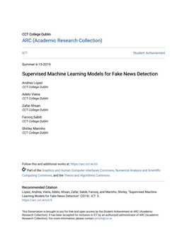 Supervised Machine Learning Models for Fake News Detection