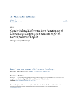 Gender-Related Differential Item Functioning of Mathematics Computation Items Among Non- Native Speakers of English S