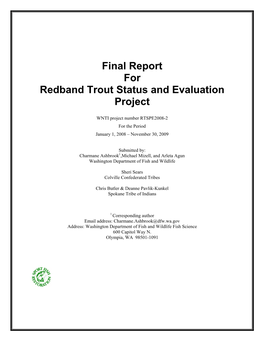 Final Report for Redband Trout Status and Evaluation Project