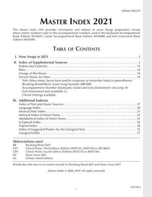 Master Index 2021 This Master Index 2021 Provides Information and Indexes to Assist Liturgy Preparation