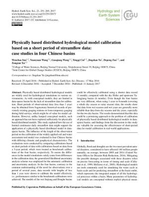 Physically Based Distributed Hydrological Model Calibration Based on a Short Period of Streamﬂow Data: Case Studies in Four Chinese Basins
