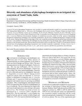 Diversity and Abundance of Phytophage Hemiptera in an Irrigated Rice Ecosystem of Tamil Nadu, India