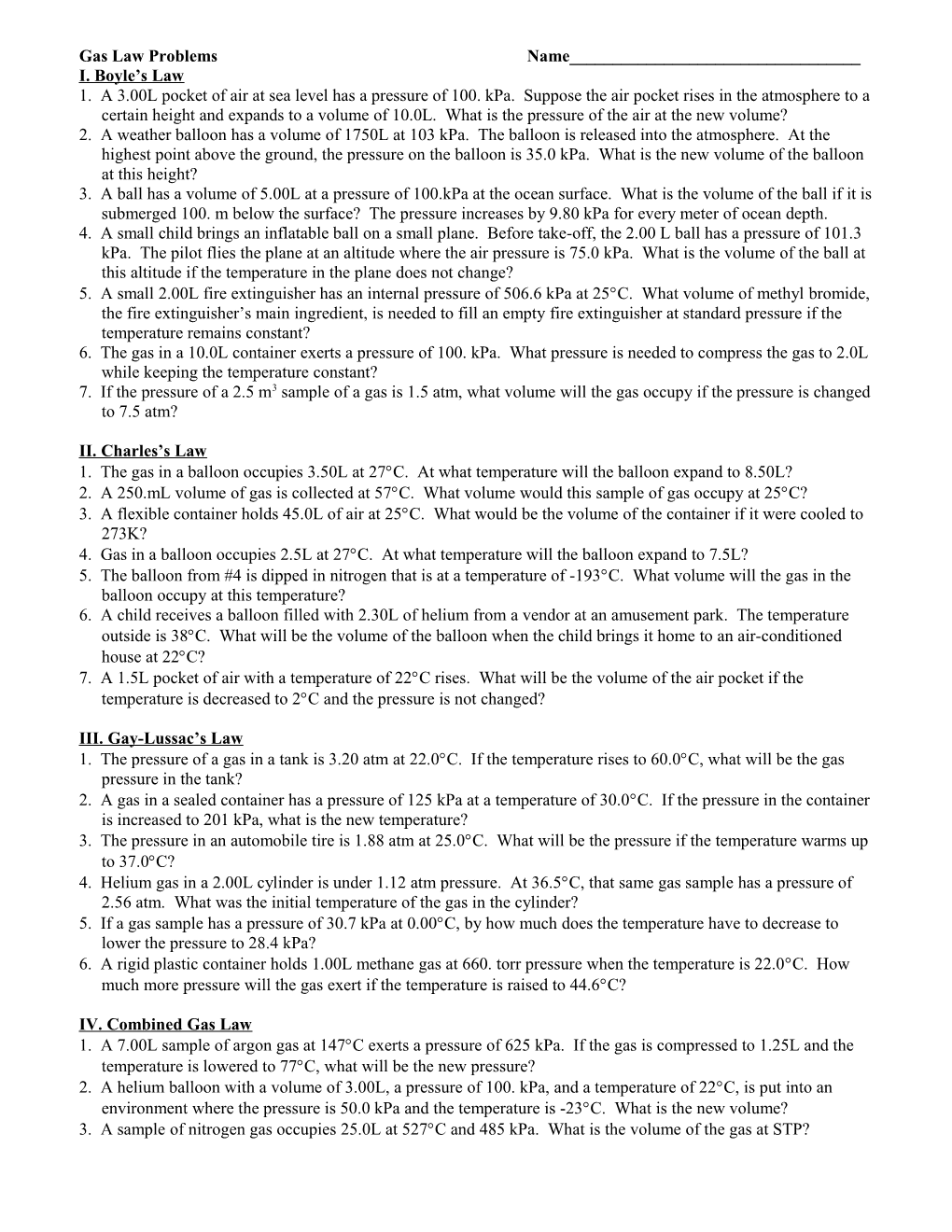 Gas Law Problems