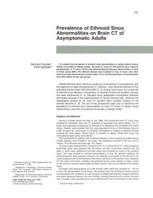 Prevalence of Ethmoid Sinus Abnormalities on Brain CT of Asymptomatic Adults