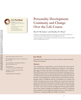 Personality Development: Continuity and Change Over the Life Course
